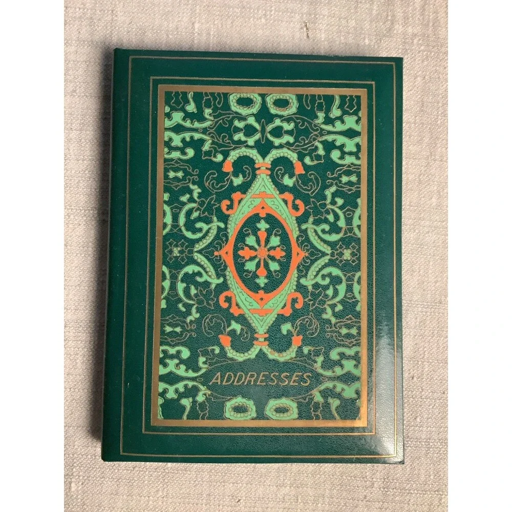 Vintage Address Book Green Orange Gold Scroll Telephone Numbers Made In Japan